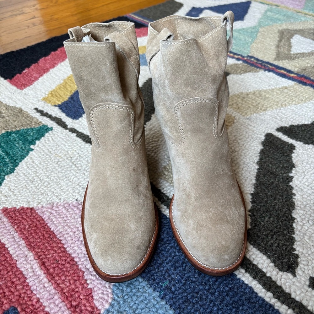 Jerome Dreyfuss Jane Western Cowboy Booties Ankle Boots Camel Tan Suede Size 6